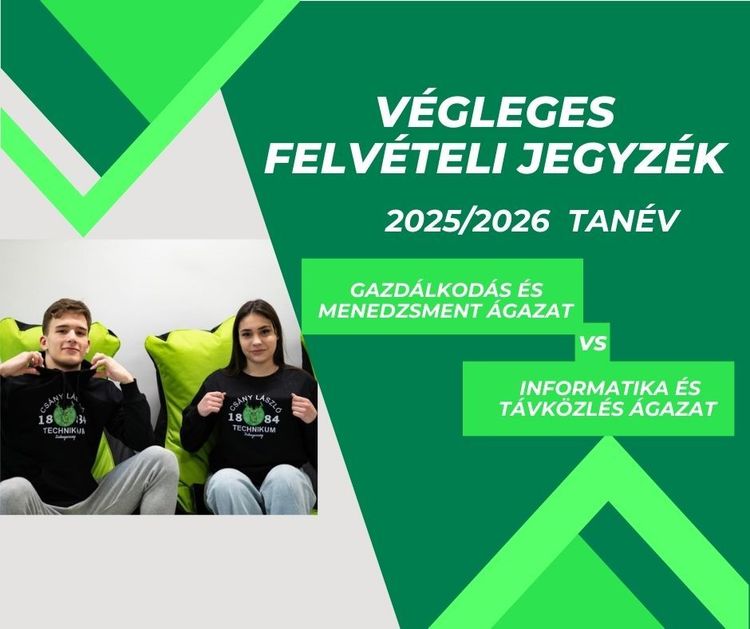Végleges felvételi jegyzék a 2025/2026-os tanévre