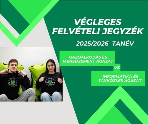 Végleges felvételi jegyzék a 2025/2026-os tanévre